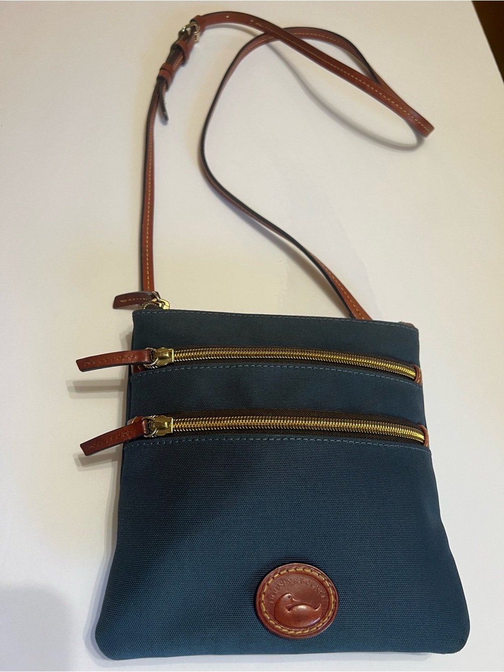 Dooney & Bourke Navy Crossbody with Brown Trim